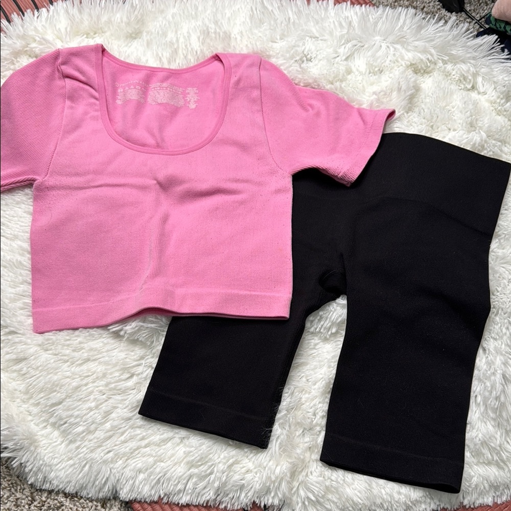 Primark Pink and Black Stretchy Athleisure Set